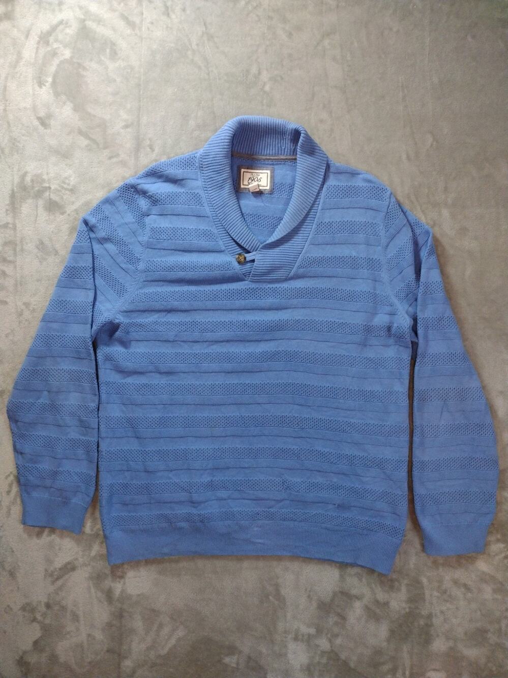 Jos A Banks Sweater Mens 2XL Lt. Blue 1905 Cotton Shawl Neck Grandpa Academia